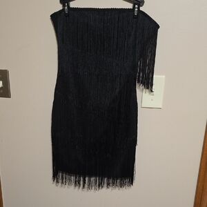 Strapless Black Fringe Cocktail Dress